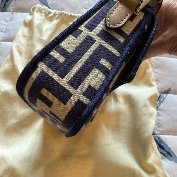 Fendi Baguette Blue and White Crossbody Bag with Iconic Monogram - Picture 5 of 12